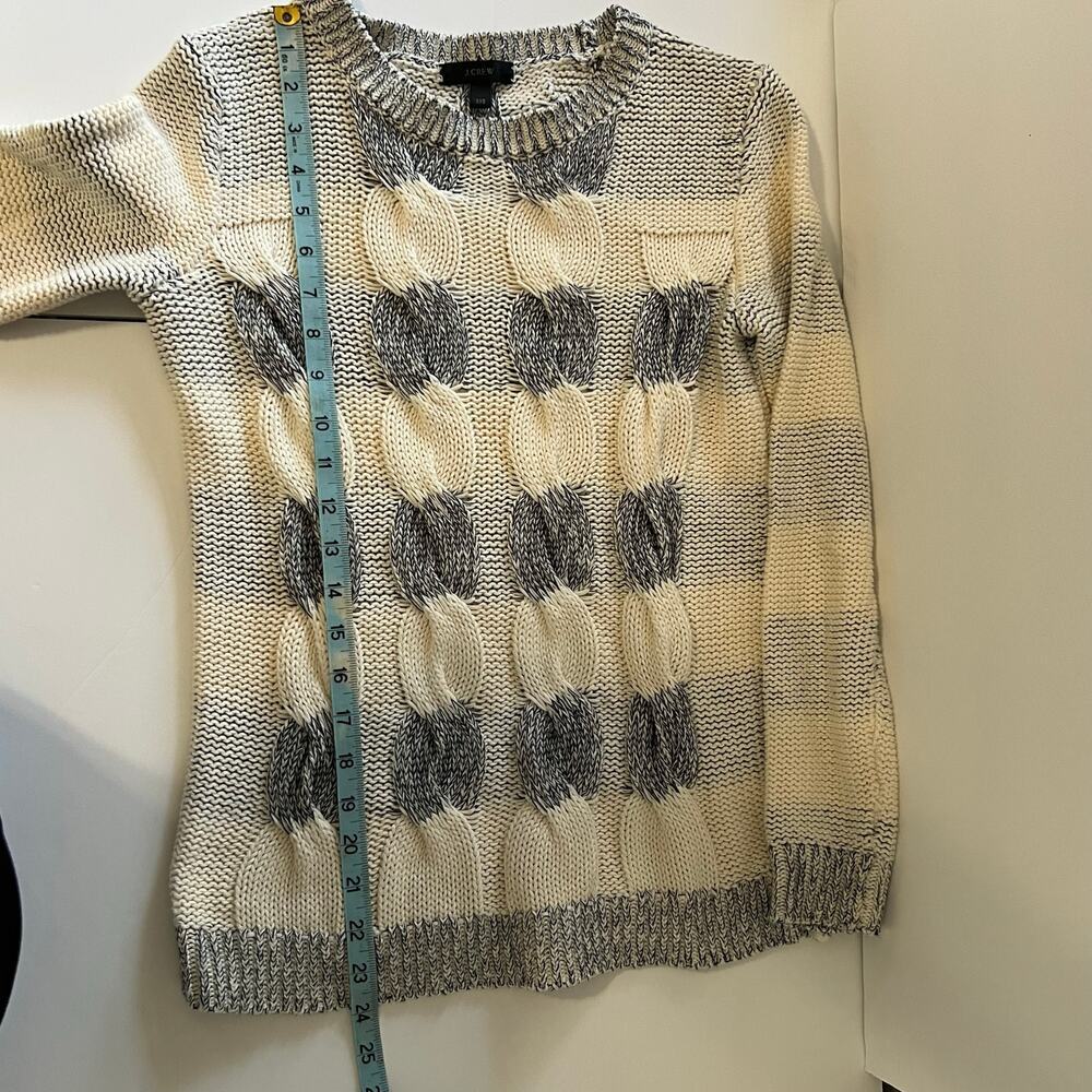J Crew Long Sleeve Crew Neck ‎ Ivory Navy Marbled Knit Cotton Sweater Size XXS - Picture 6 of 8